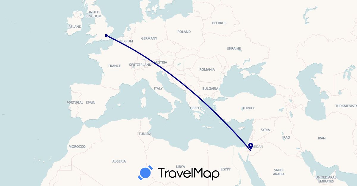 TravelMap itinerary: driving in United Kingdom, Jordan (Asia, Europe)